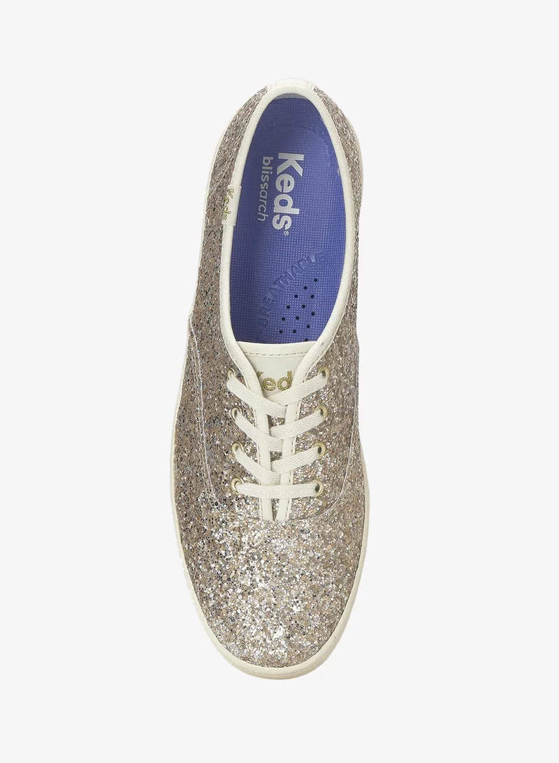 Keds gold Keds Women's Champion Lace Up Glitter Textile Casual Sneaker Gold for Women | Best Price UAE